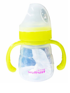 惟特思硅膠奶瓶愛心150ml粉黃色