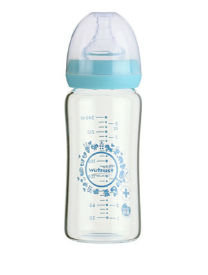 惟特思藍(lán)色晶鉆玻璃印花奶瓶240ml(無(wú)把手)